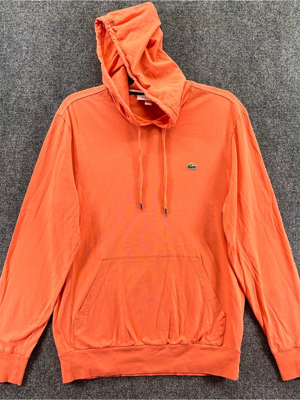 Lacoste Hoodie Mens M Orange Cotton Jersey Lightweight Logo Pullover Sweatshirt
